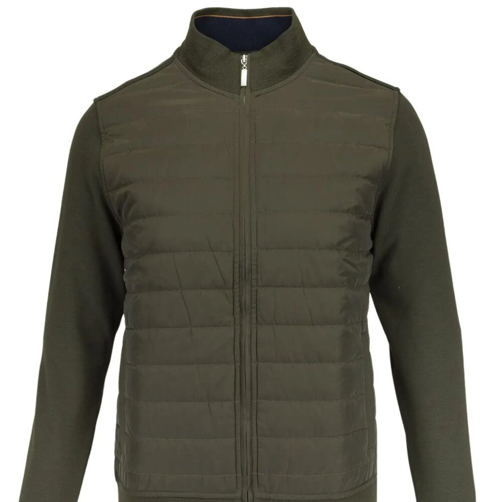 Guide London Olive Green Puffer Front Knit Jacket